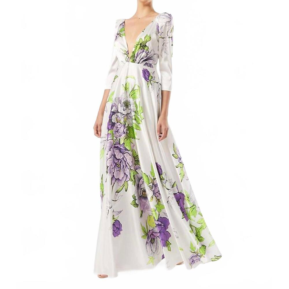 NEW CARLA RUIZ women's nylon satin event dress in white, purple, & pink